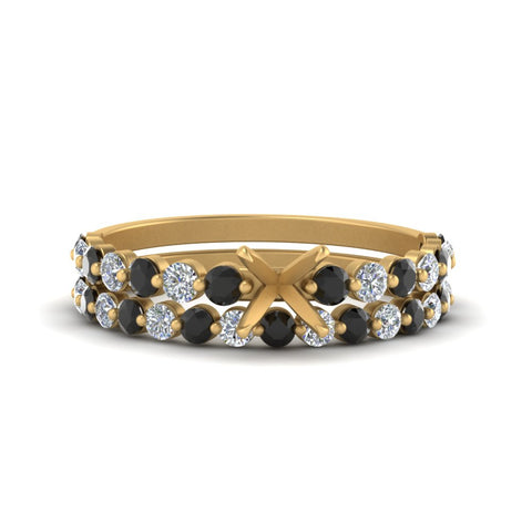 shared-prong-semi-mount-engagement-and-wedding-ring-set-with-black-diamond-in-FDENS3023SMGBLACK-NL-YG