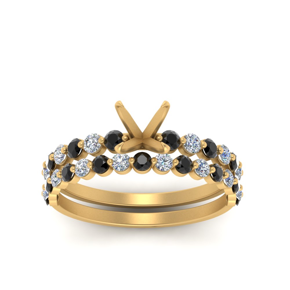 shared-prong-semi-mount-engagement-and-wedding-ring-set-with-black-diamond-in-FDENS3023SMGBLACK-NL-YG