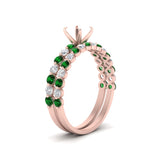 Load image into Gallery viewer, shared-prong-semi-mount-engagement-and-wedding-ring-set-with-emerald-in-FDENS3023SMGEMGR-NL-RG
