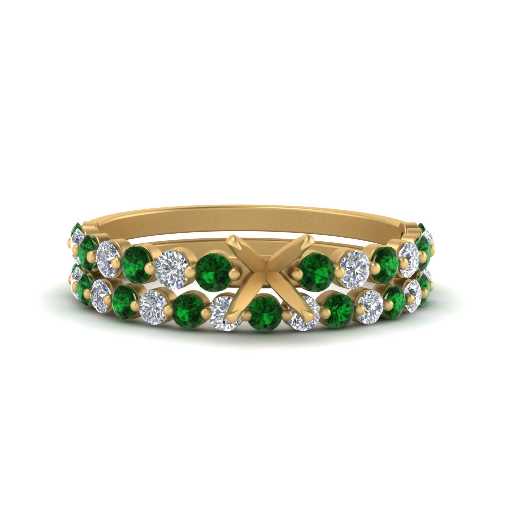 shared-prong-semi-mount-engagement-and-wedding-ring-set-with-emerald-in-FDENS3023SMGEMGR-NL-YG