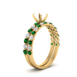 Load image into Gallery viewer, shared-prong-semi-mount-engagement-and-wedding-ring-set-with-emerald-in-FDENS3023SMGEMGR-NL-YG
