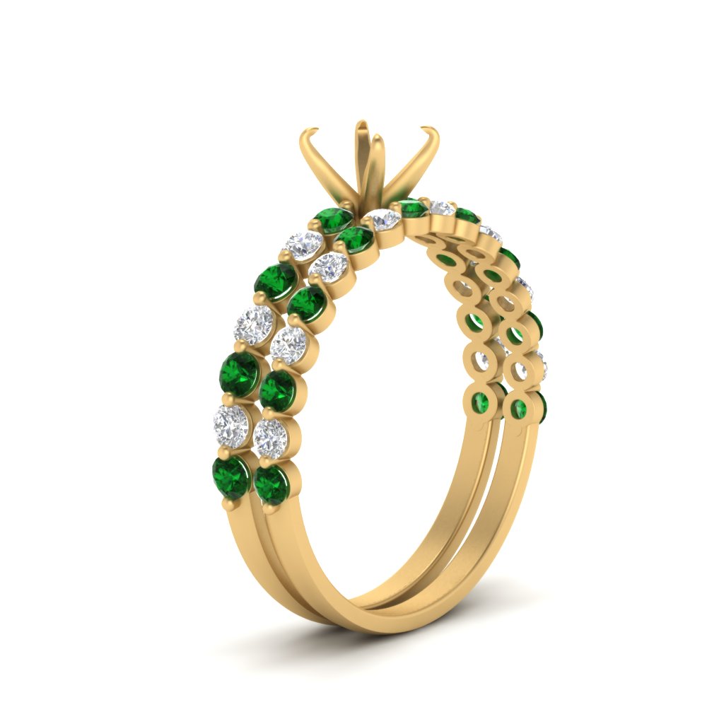 shared-prong-semi-mount-engagement-and-wedding-ring-set-with-emerald-in-FDENS3023SMGEMGR-NL-YG