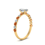 Load image into Gallery viewer, shared-prong-thin-emerald-cut-engagement-ring-with-orange-sapphire-in-FDENS3023EMRGSAOR-NL-YG
