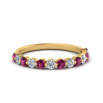 Load image into Gallery viewer, shared-single-prong-half-way-wedding-band-with-pink-sapphire-in-yellow-gold-FD9478B(0.50ct)GSADRPI-NL-YG
