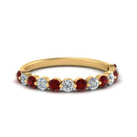 Load image into Gallery viewer, shared-single-prong-half-way-wedding-band-with-ruby-in-yellow-gold-FD9478B(0.50ct)GRUDR-NL-YG
