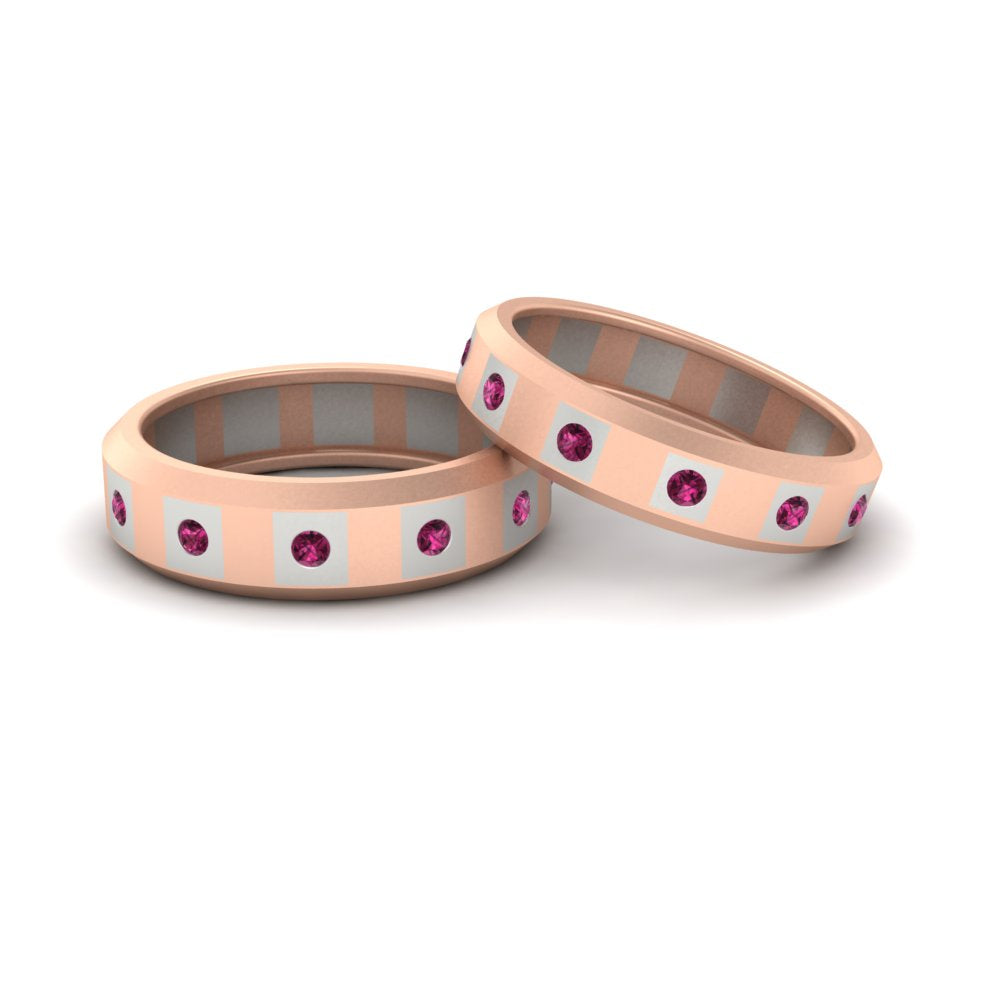 Simple Bezel Set Round Couples Bands