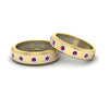 Load image into Gallery viewer, simple-bezel-set-round-couples-anniversary-pink-sapphire-band-in-yellow-gold-FD11147BGSADRPI-NL-YG.jpg