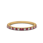 Load image into Gallery viewer, simple-thin-stackable-wedding-diamond-rings-with-pink-sapphire-in-yellow-gold-FDENS3009BGSADRPI-NL-YG.jpg

