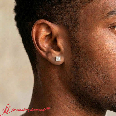 Earring For Men 2 Carat Princess Cut Stud