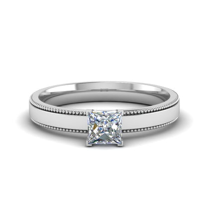 single-stone-princess-cut-milgrain-engagement-ring-in-14K-white-gold-FD-ENR8985PRR-NL-WG