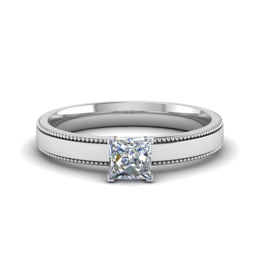single-stone-princess-cut-milgrain-engagement-ring-in-14K-white-gold-FD-ENR8985PRR-NL-WG