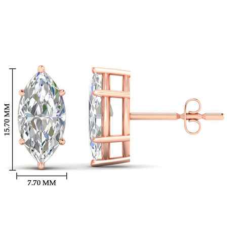 6 Prong Marquise Diamonds Solitaire Stud Earring in Basket Setting
