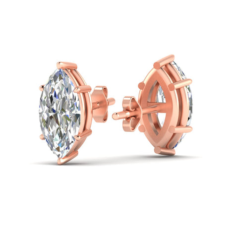 6 Prong Marquise Diamonds Solitaire Stud Earring in Basket Setting
