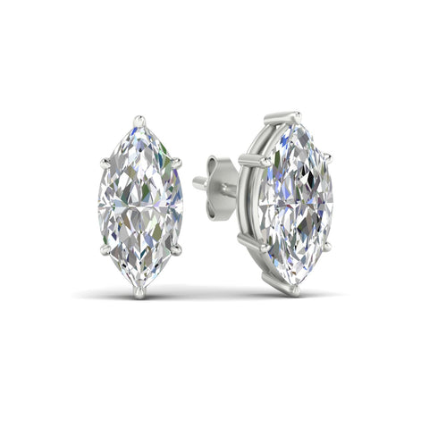 6 Prong Marquise Diamonds Solitaire Stud Earring in Basket Setting