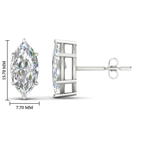 6 Prong Marquise Diamonds Solitaire Stud Earring in Basket Setting