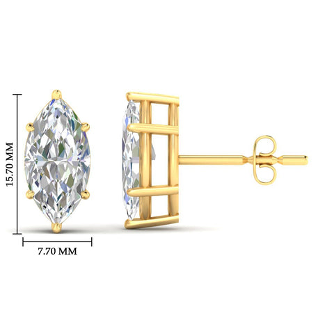6 Prong Marquise Diamonds Solitaire Stud Earring in Basket Setting