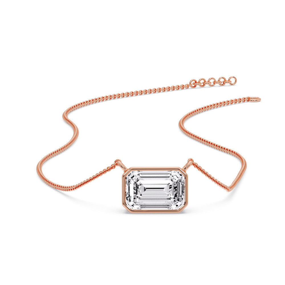 Emerald Diamond Bezel Set Solitaire Pendant