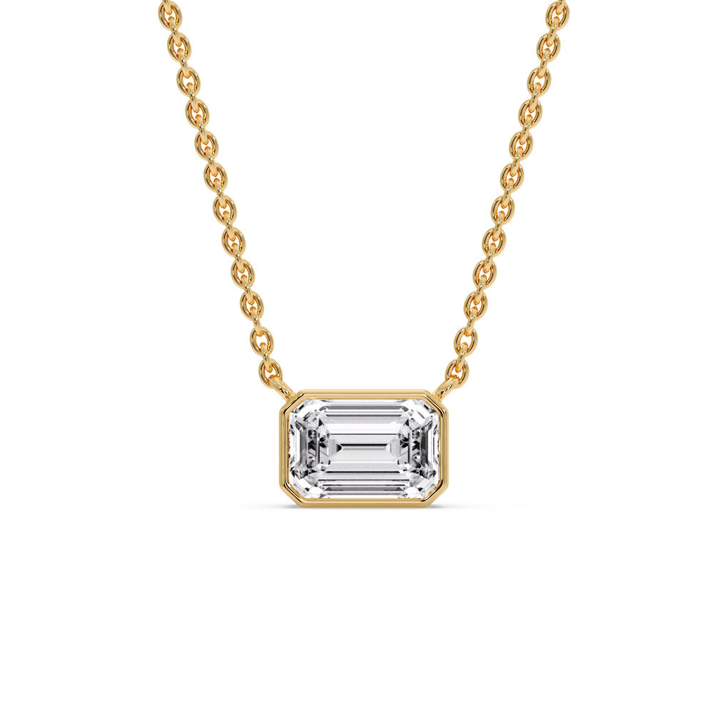 Emerald Diamond Bezel Set Solitaire Pendant