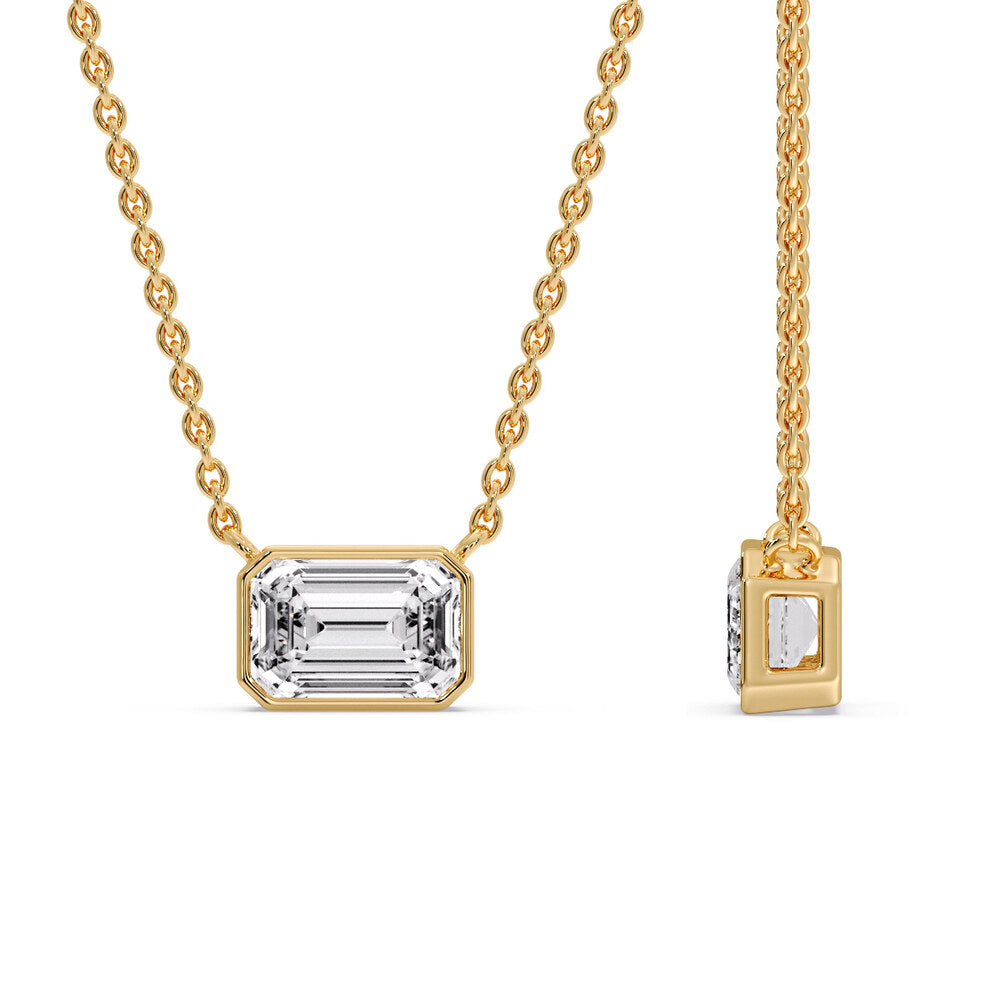 Emerald Diamond Bezel Set Solitaire Pendant