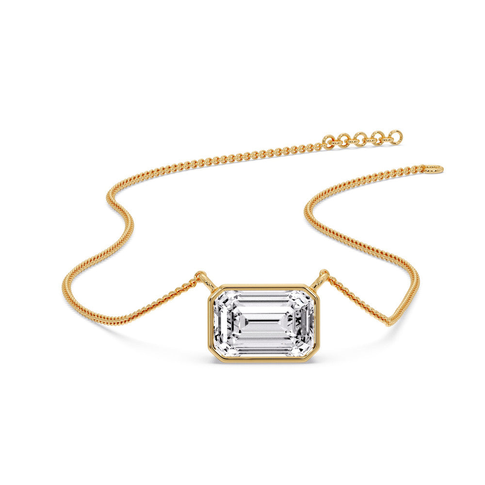 Emerald Diamond Bezel Set Solitaire Pendant