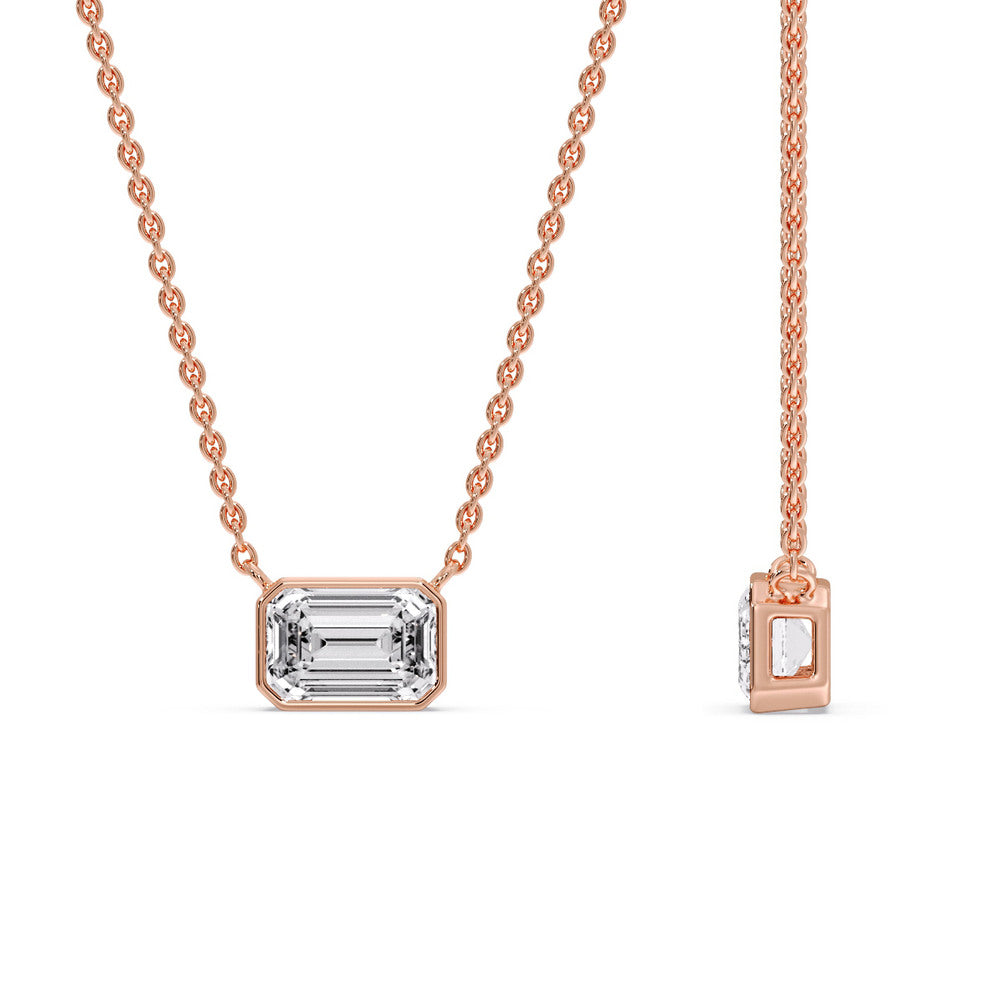 Emerald Diamond Bezel Set Solitaire Pendant