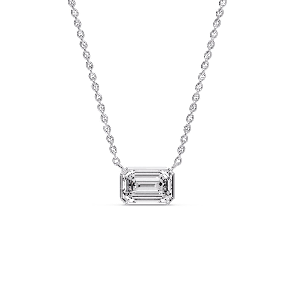 Emerald Diamond Bezel Set Solitaire Pendant