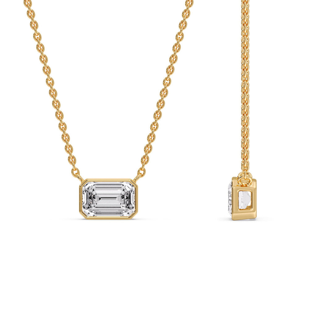 Emerald Diamond Bezel Set Solitaire Pendant