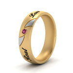 Load image into Gallery viewer, solitaire-mens-two-tone-wedding-band-ring-with-pink-sapphire-in-yellow-gold-fdm9354bgsadrpi-nl-yg-eg

