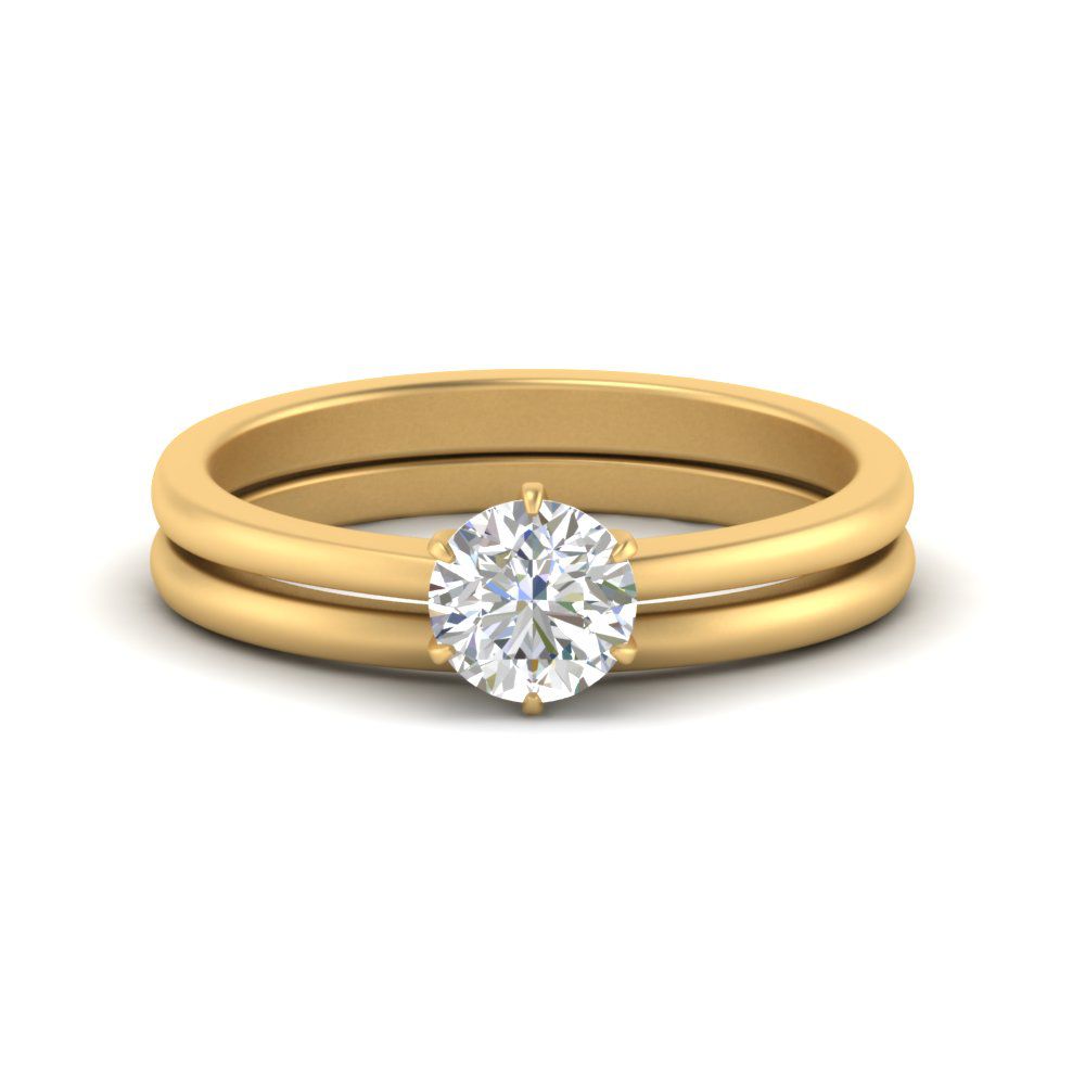 Plain Band Solitaire Wedding Set