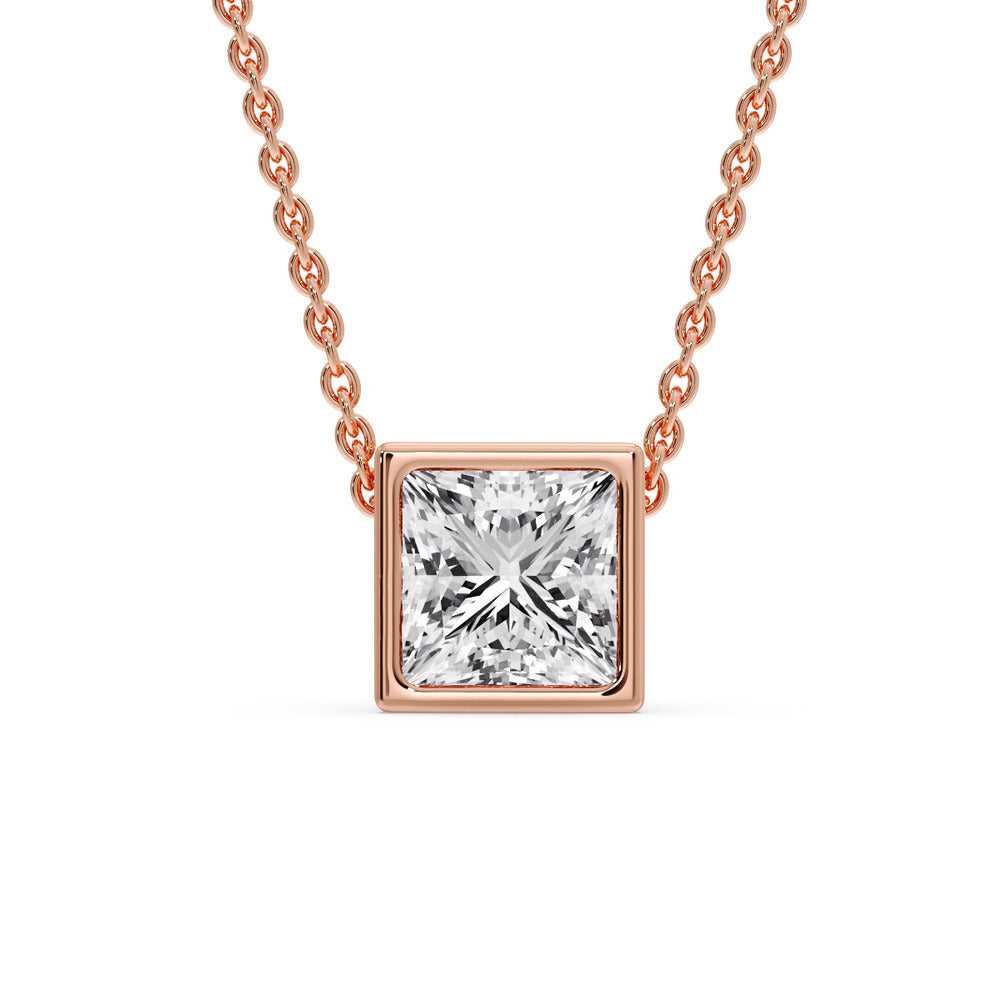 Princess Diamond Bezel Set Solitaire Pendant