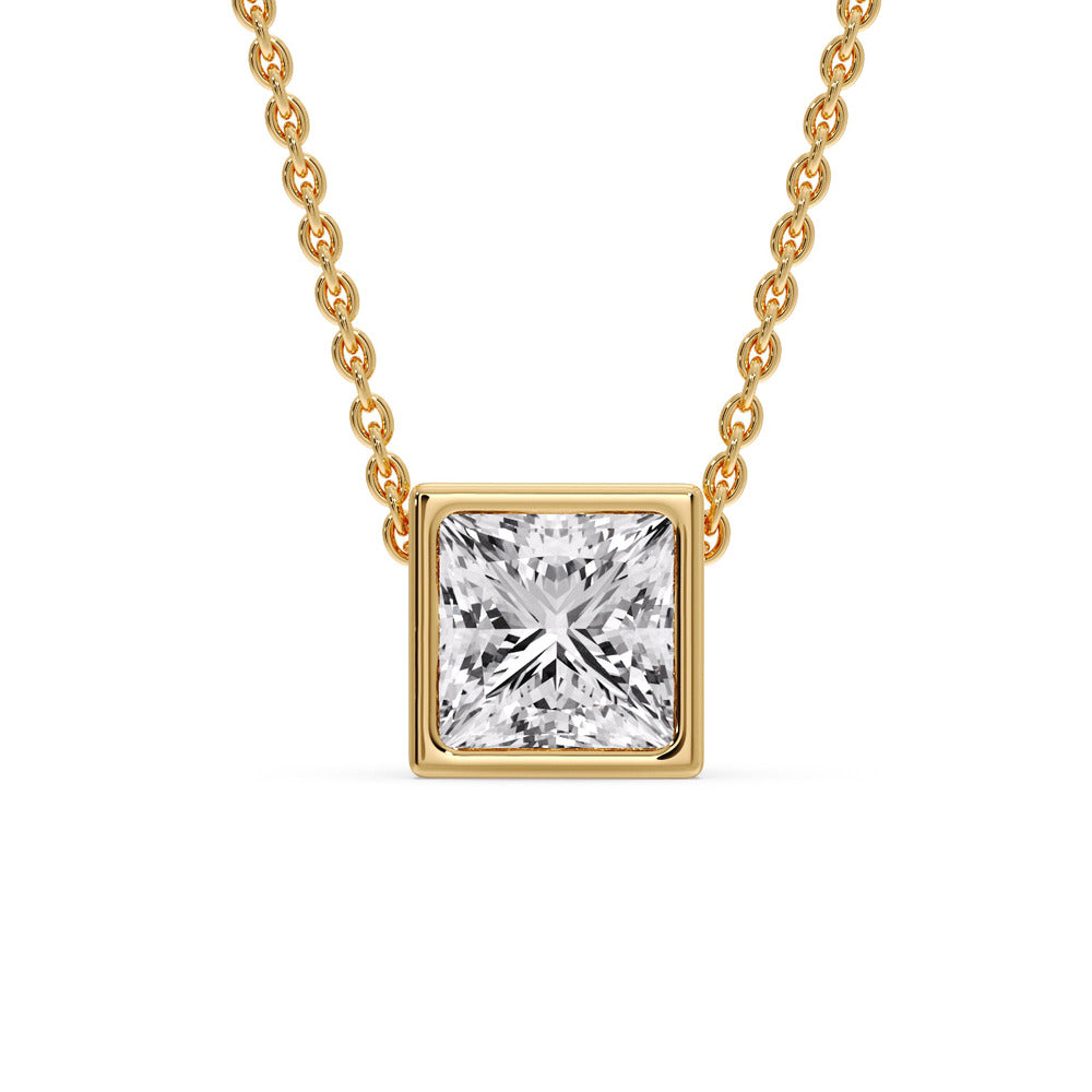Princess Diamond Bezel Set Solitaire Pendant