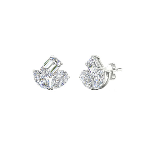 Trilogy Cluster Diamond Stud Earrings