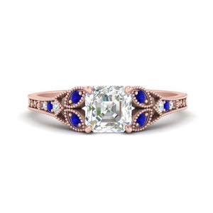 Split Band Antique Asscher Cut Lab Engagement Ring