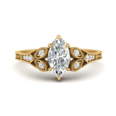 Marquise Cut Antique Milgrain Lab Engagement Ring
