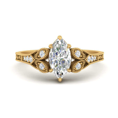 Marquise Cut Antique Milgrain Lab Engagement Ring