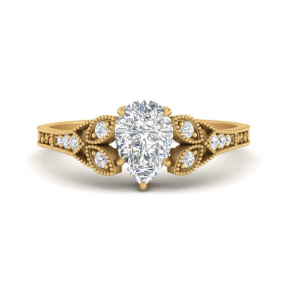 Pear Shaped Vintage Floral Lab Grown Engagement Ring