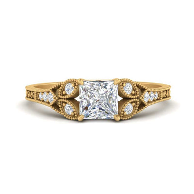 Princess Cut Floral Lab Grown Diamond Engagement Ring