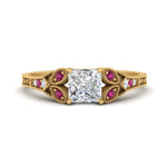 Load image into Gallery viewer, split-band-antique-princess-cut-pink-sapphire-engagement-ring-in-yellow-gold-FD9816PRRGSADRPI-NL-YG

