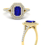 Load image into Gallery viewer, split-shank-sapphire-emerald-cut-diamond-halo-engagement-ring-in-yellow-gold-FD9608EMRGSABL-NL-YG.jpg
