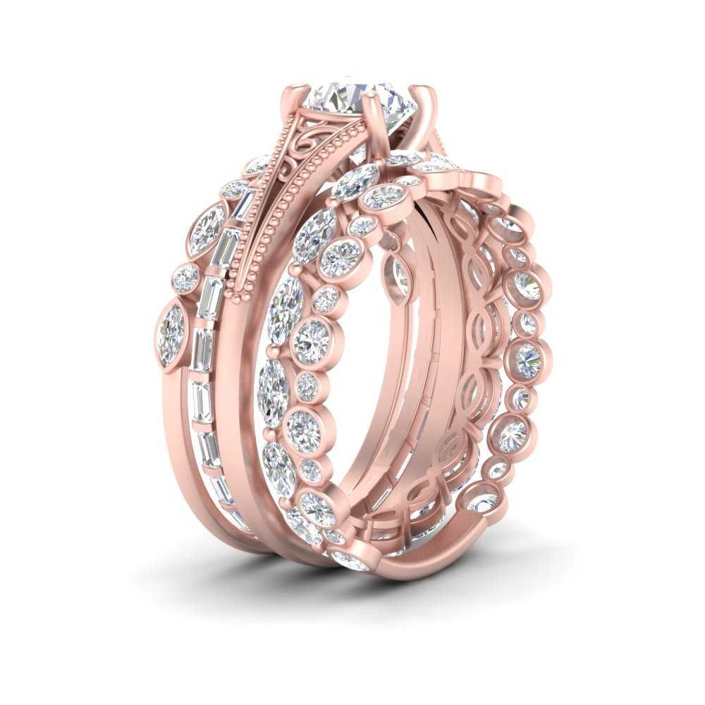 Split Vintage Single Diamond Ring With Bands – Fascinating Diamonds