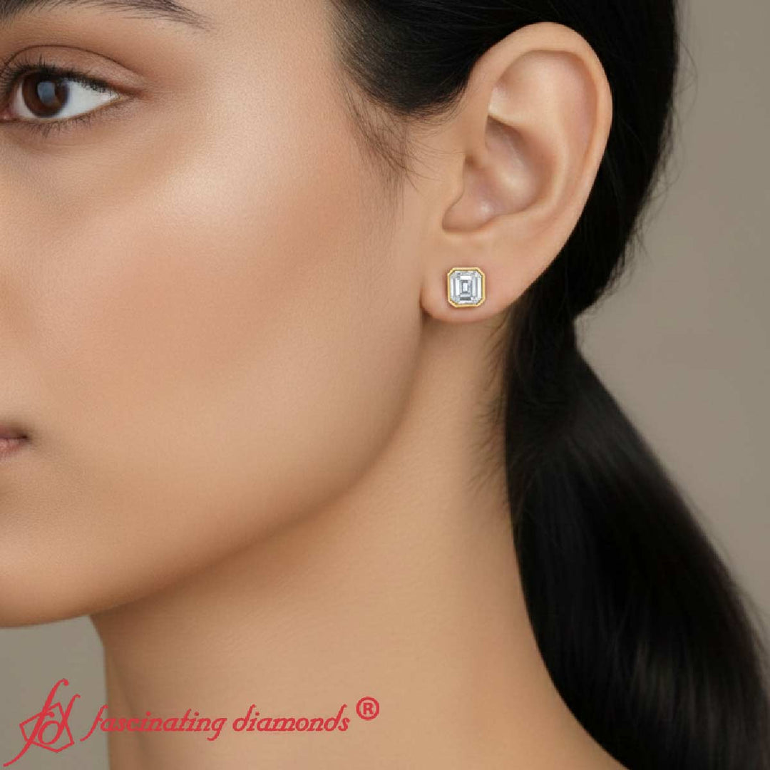 Asscher Diamond Bezel Stud Earring