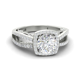 Square Filigree Split Man Made Engagement Ring