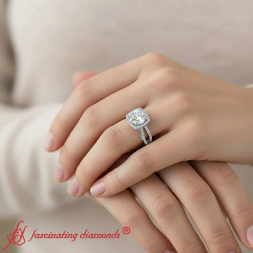 Square Filigree Split Diamond Engagement Ring