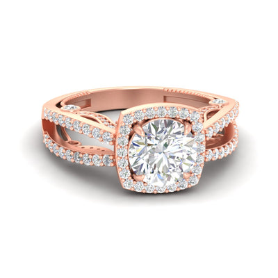 Square Filigree Split Diamond Engagement Ring