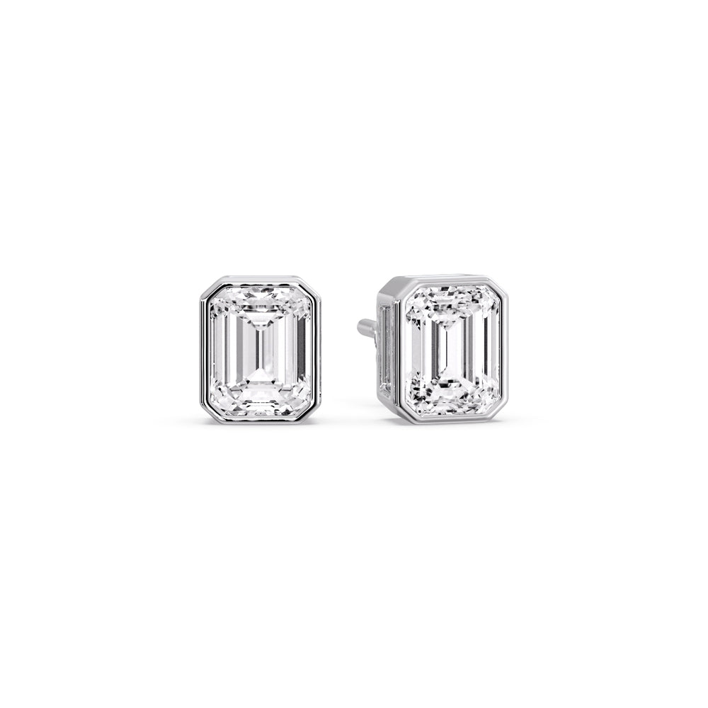Stud Earring Emerald Diamond Bezel