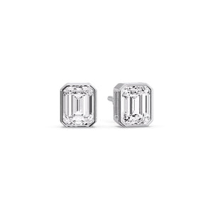 IGI Certified Emerald Cut Bezel Solitaire Stud Earrings