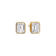 Stud Earring Emerald Diamond Bezel