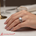 Load image into Gallery viewer, swirl-band-halo-round-cultured-diamond-ring-in-white-gold-FDENR11180