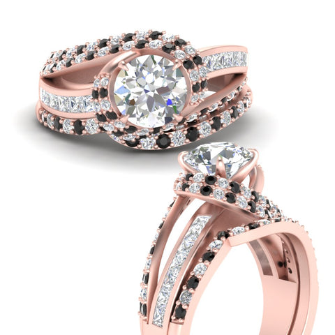 swirl-bridal-set-round-halo-black-diamond-with-baguette-in-FD10355ROGBLACKANGLE3-NL-RG