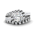 Load image into Gallery viewer, swirl-bridal-set-round-halo-black-diamond-with-baguette-in-FD10355ROGBLACKANGLE3-NL-WG
